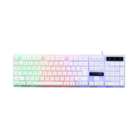 Top view of GAMEON DOMINION Series GO21KM-W RGB Wired Keyboard showing full-size English/Arabic key layout with multi-zone rainbow backlighting and numeric keypad.