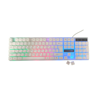 Top view of GAMEON DOMINION Series GO21KM-W RGB Wired Keyboard & Mouse 2-in-1 Combo (English/Arabic) in white color, featuring 104 keys with rainbow LED backlighting and removable keycaps for easy cleaning.