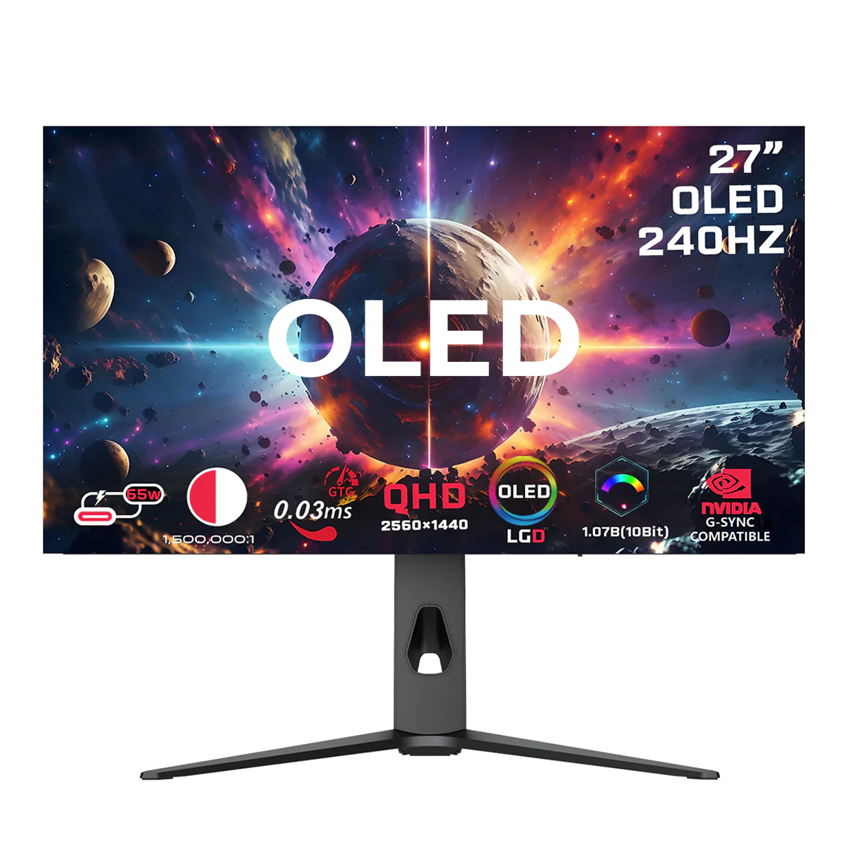 جيم أون, شاشة الألعاب فئة سيجنتشر اكس, بحجم 27 بوصة, 240 هرتز, زمن الاستجابه 0.3, اتش دي ام اي 2.1 تدعم سوني 5 - أسود