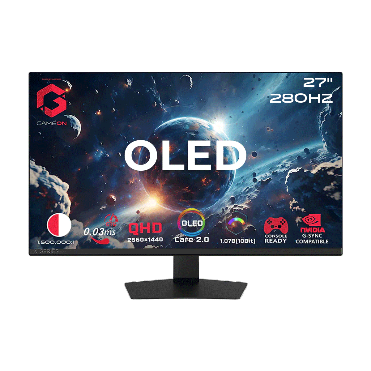 جيم أون, شاشة الألعاب فئة سيجنتشر اكس بحجم 27 بوصة, OLED QHD, 280Hz, 0.03ms, HDMI 2.1 متوافق مع جهاز سوني 5 - أسود