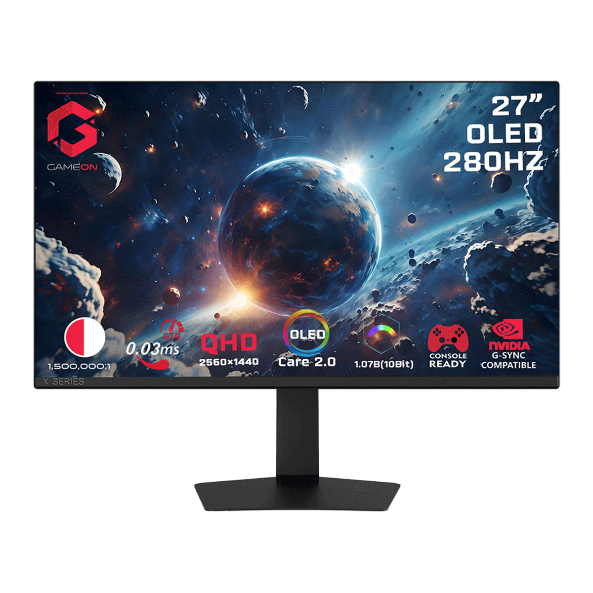 جيم أون, شاشة الألعاب فئة سيجنتشر اكس بحجم 27 بوصة, OLED QHD, 280Hz, 0.03ms, HDMI 2.1 متوافق مع جهاز سوني 5 - أسود