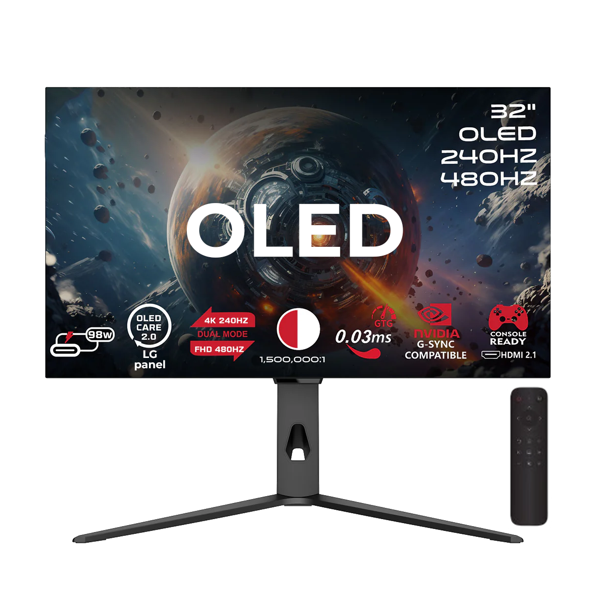 GAMEON GO32OLED4K Signature X Series 32" Dual Switch OLED 4K UHD 240Hz/FHD 480Hz, 0.03ms, HDMI 2.1, Gaming Monitor (Supports PS5) - Black