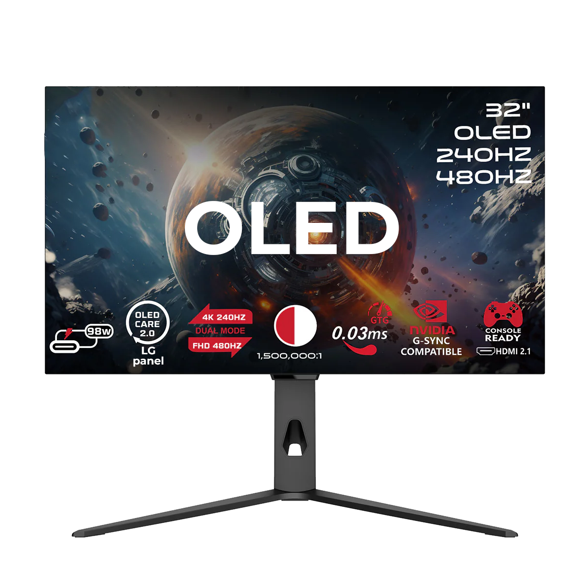 GAMEON GO32OLED4K Signature X Series 32" Dual Switch OLED 4K UHD 240Hz/FHD 480Hz, 0.03ms, HDMI 2.1, Gaming Monitor (Supports PS5) - Black