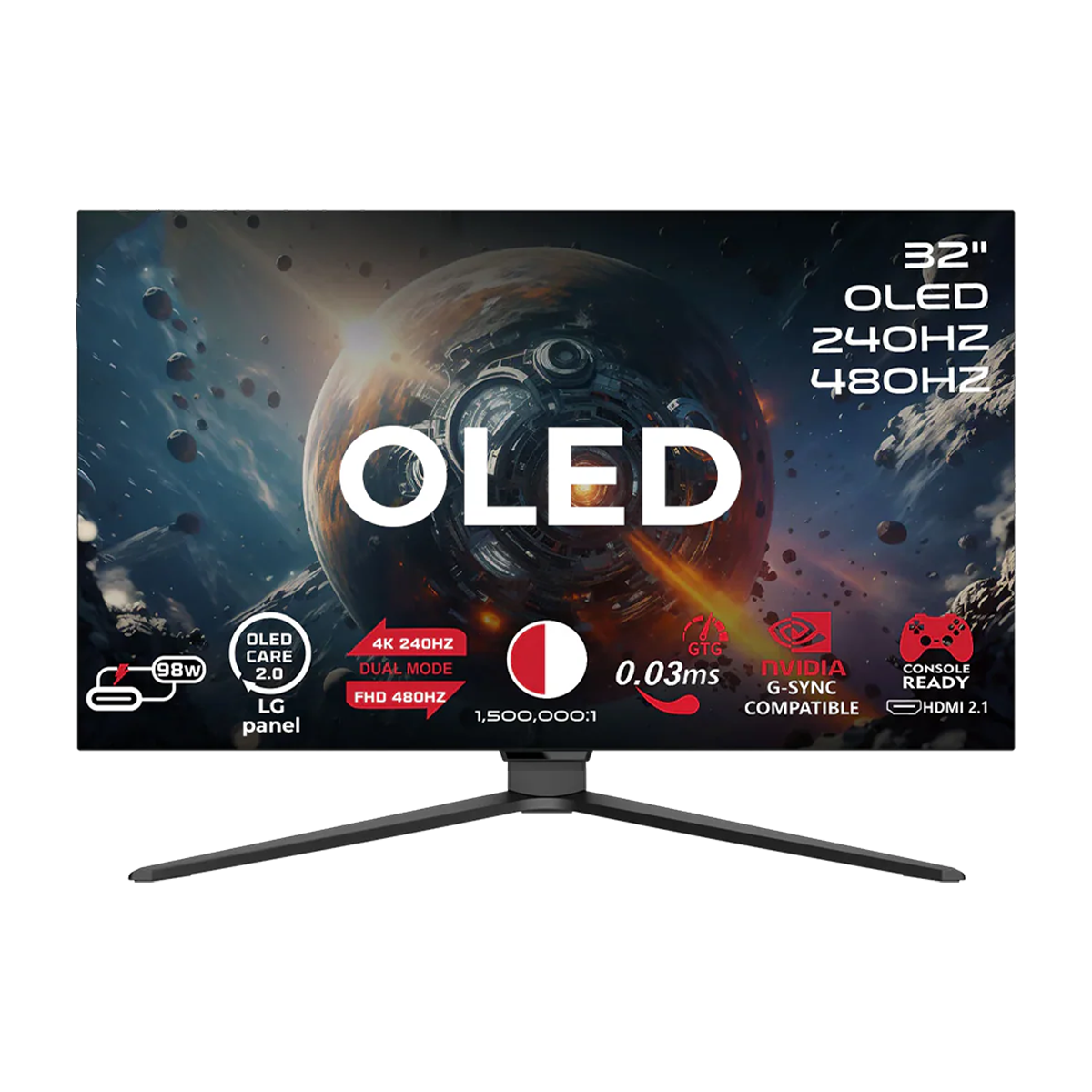 GAMEON GO32OLED4K Signature X Series 32" Dual Switch OLED 4K UHD 240Hz/FHD 480Hz, 0.03ms, HDMI 2.1, Gaming Monitor (Supports PS5) - Black