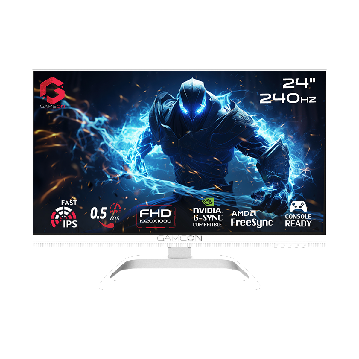GAMEON GOA24FHD240IPS Artic Pro Series 24" FHD, 240Hz, MPRT 0.5ms, HDMI 2.1, Fast IPS Gaming Monitor (Supports PS5) - White