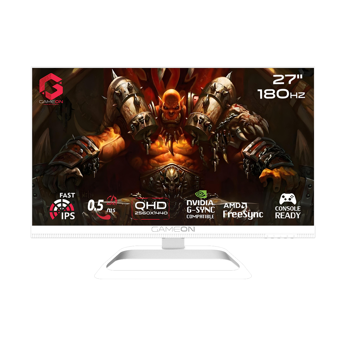 GAMEON GOA27QHD180IPS Artic Pro Series 27" QHD, 180Hz, MPRT 0.3ms, HDMI 2.1, Fast IPS Gaming Monitor (Supports PS5) - White
