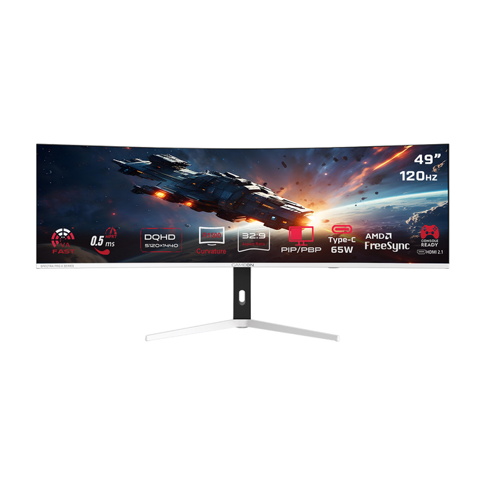 Pre Order GAMEON GOAC49DQHD120 Spectra Pro X Series 49" DQHD, 120Hz, MPRT 0.5ms, HDMI 2.1, Fast VA Panel Curved Gaming Monitor 1500R 32:9 (Supports PS5) - White