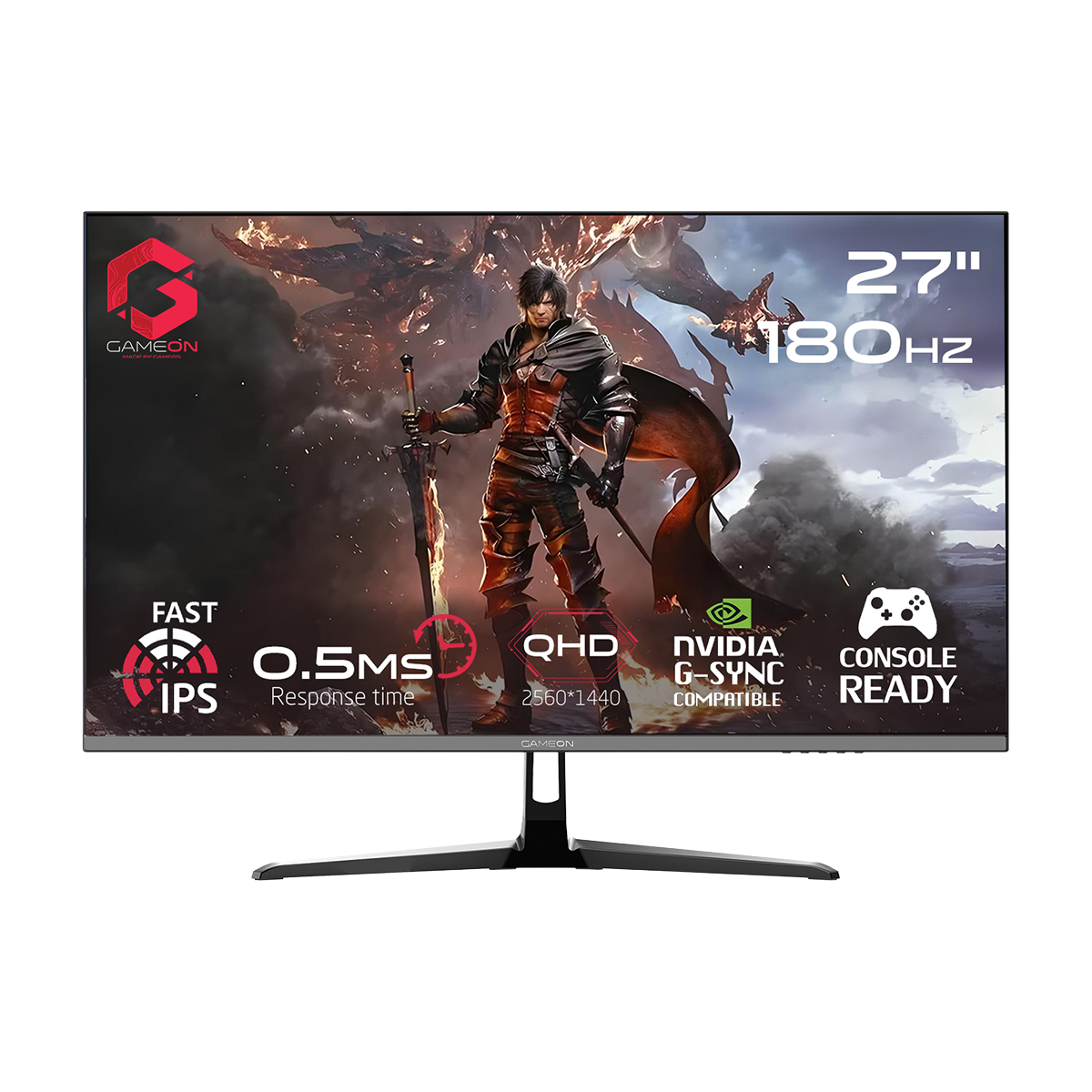 GAMEON GOAE27QHD180IPS Pro Series 27" QHD, 180Hz, MPRT 0.5ms, HDMI 2.1, Fast IPS Gaming Monitor (Supports PS5) - Black
