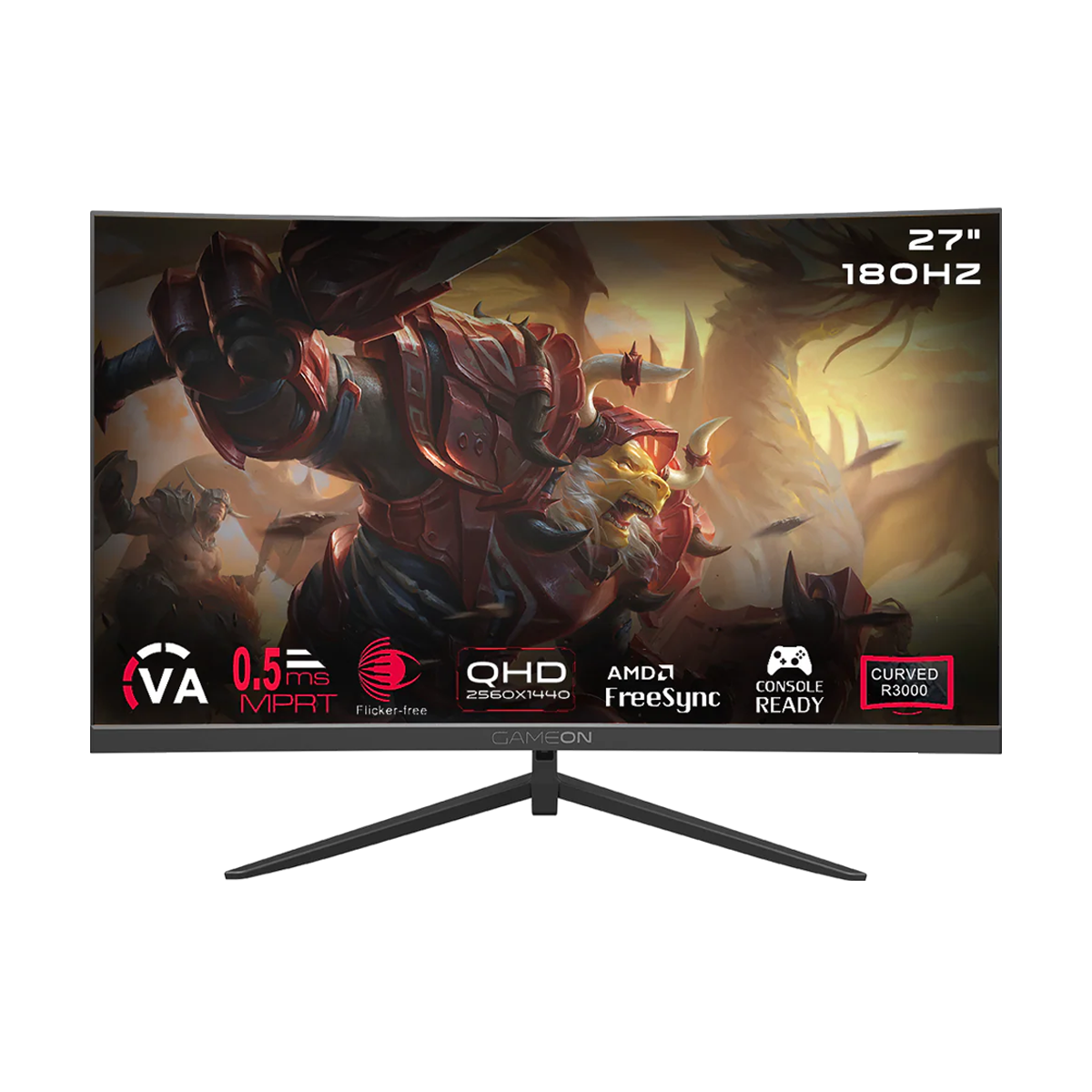 GAMEON GOC27Q180VA Pro Series 27" QHD, 180Hz, MPRT 0.5ms, HDMI 2.1, VA Panel Curved Gaming Monitor 3000R 16:9 (Supports PS5) - Black