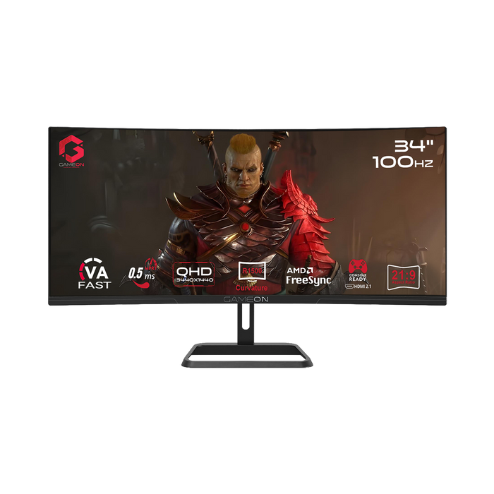 Pre Order GAMEON GOC34WQHD100VA Spectra Pro Series 34" WQHD, 100Hz, MPRT 0.5ms, HDMI 2.1, Fast VA Panel Curved Gaming Monitor 1500R 21:9 (Supports PS5) - Black