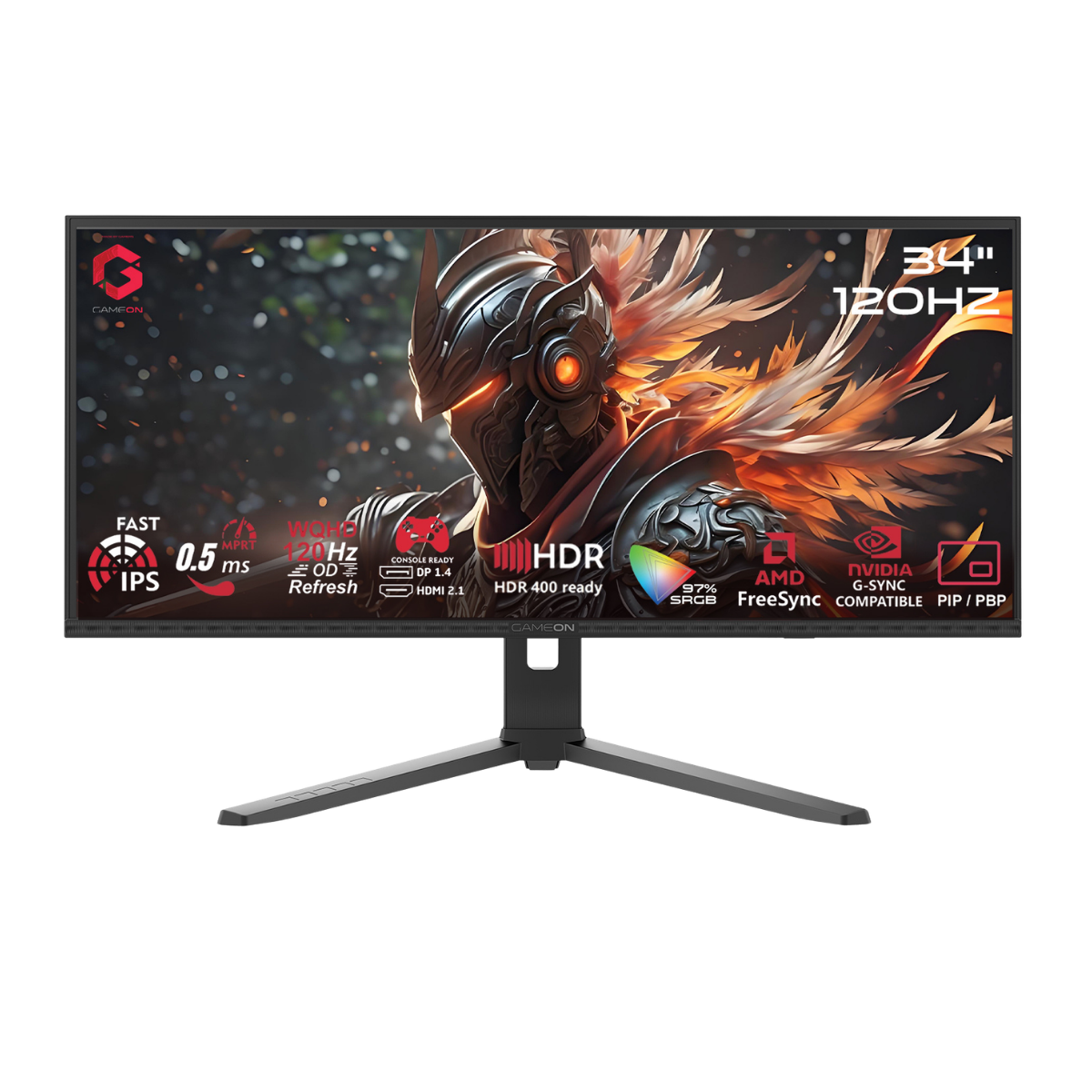GAMEON GOC34WQHD120IPS Spectra Pro Series 34" WQHD, 120Hz, MPRT 0.5ms, HDMI 2.1, Fast IPS Gaming Monitor (Supports PS5) - Black