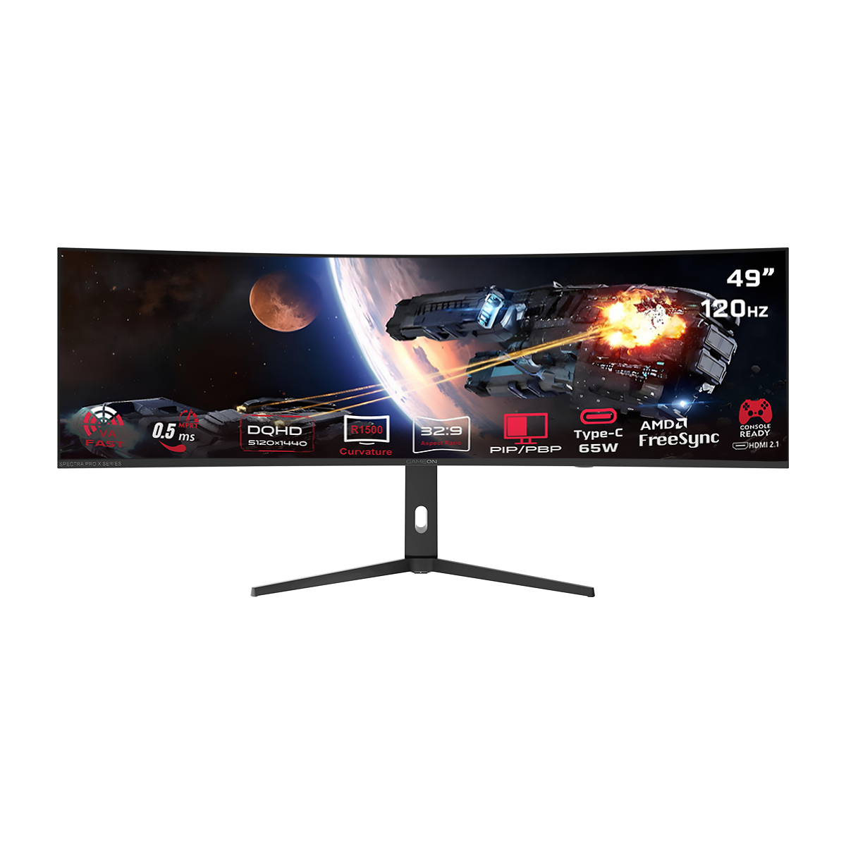 Pre Order GAMEON GOC49DQHD120 Spectra Pro X Series 49" DQHD, 120Hz, MPRT 0.5ms, HDMI 2.1, Fast VA Panel Curved Gaming Monitor 1500R 32:9 (Supports PS5) - Black