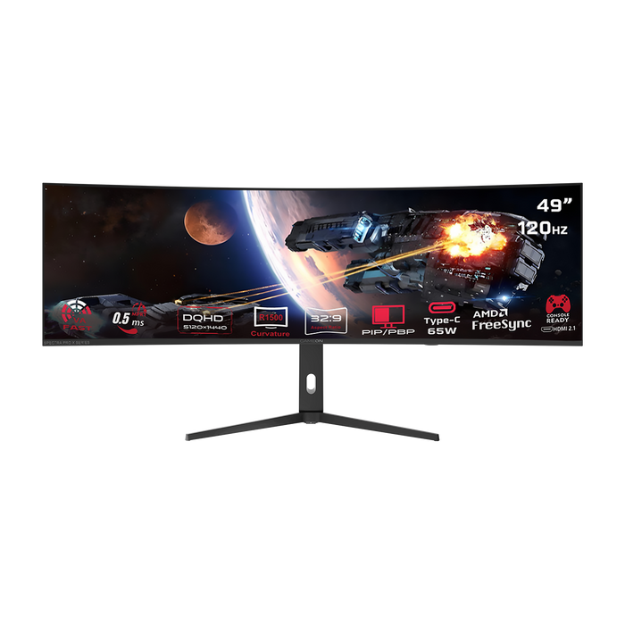 Pre Order GAMEON GOC49DQHD120 Spectra Pro X Series 49" DQHD, 120Hz, MPRT 0.5ms, HDMI 2.1, Fast VA Panel Curved Gaming Monitor 1500R 32:9 (Supports PS5) - Black