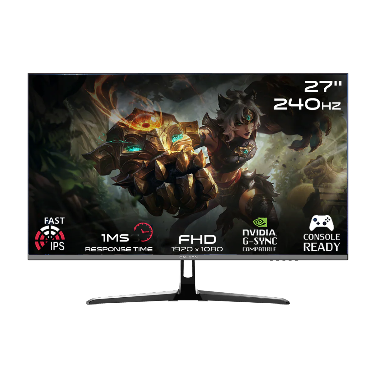 جيم أون, شاشة الألعاب فئة اي سبورتس بحجم 27 بوصة, 240 هرتز, زمن الاستجابه 0.5, اتش دي ام اي 2.1 تدعم سوني 5 - أسود