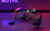 GAMEON L-Shaped Slayer I Series Gaming Desk (Size: 129*129*74cm & Table top 80*46cm) With Headset Hook, Cup Holder & Accessories Stand - Black