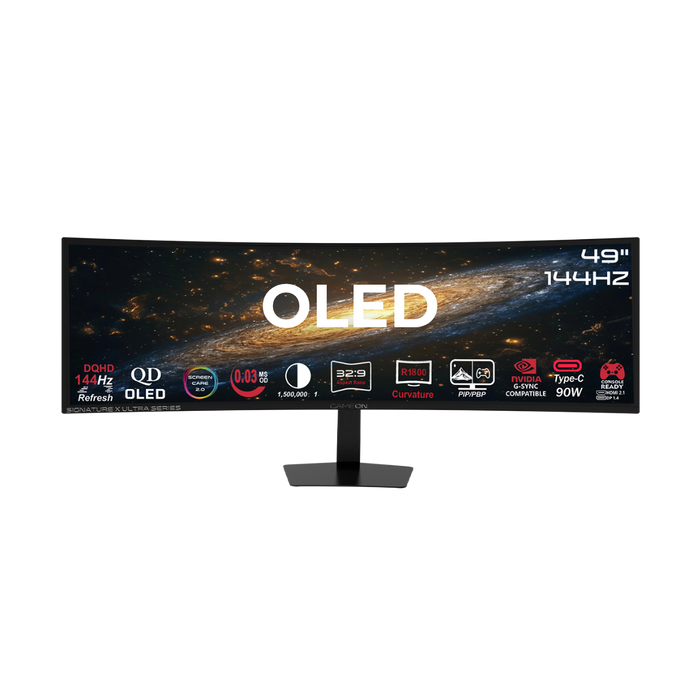 GAMEON GOM49DQDOLD144 Signature X Ultra Series 49" QD OLED, 144Hz, 0.03ms, HDMI 2.1, Curved Gaming Monitor 1800R 32:9 (Supports PS5) - Black