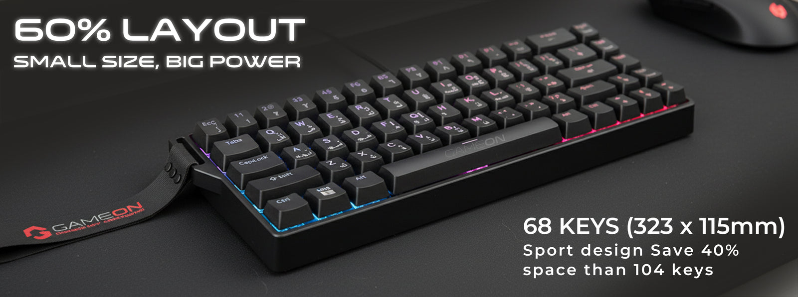 GAMEON MAGPRO GOMG1K8-RS 60% RGB magnetic gaming keyboard with 68-key compact layout, space-saving design, and portable form factor for efficient gaming and productivity.
