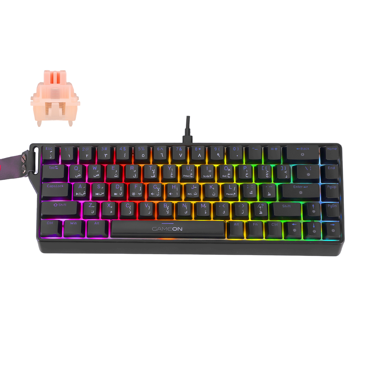 GAMEON MAGPRO GOMG1K8-RS 60% RGB Magnetic Gaming Keyboard - Front view showing pink switches and compact layout.