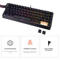 Side angle of GAMEON MAGPRO GOMG1K8-RS Magnetic Keyboard - slim profile with pink switches, RGB backlight, Type-C connection, and 12 multimedia keys.