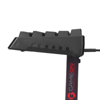 Side profile of GAMEON MAGPRO GOMG1K8-RS 60% RGB magnetic gaming keyboard showing its slim design, key elevation, and attached GAMEON wrist strap.