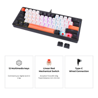 Side angle of GAMEON AEROX GOMK160-RS Mechanical Keyboard – slim profile with red switches, RGB backlight, Type-C connection, and 12 multimedia keys.