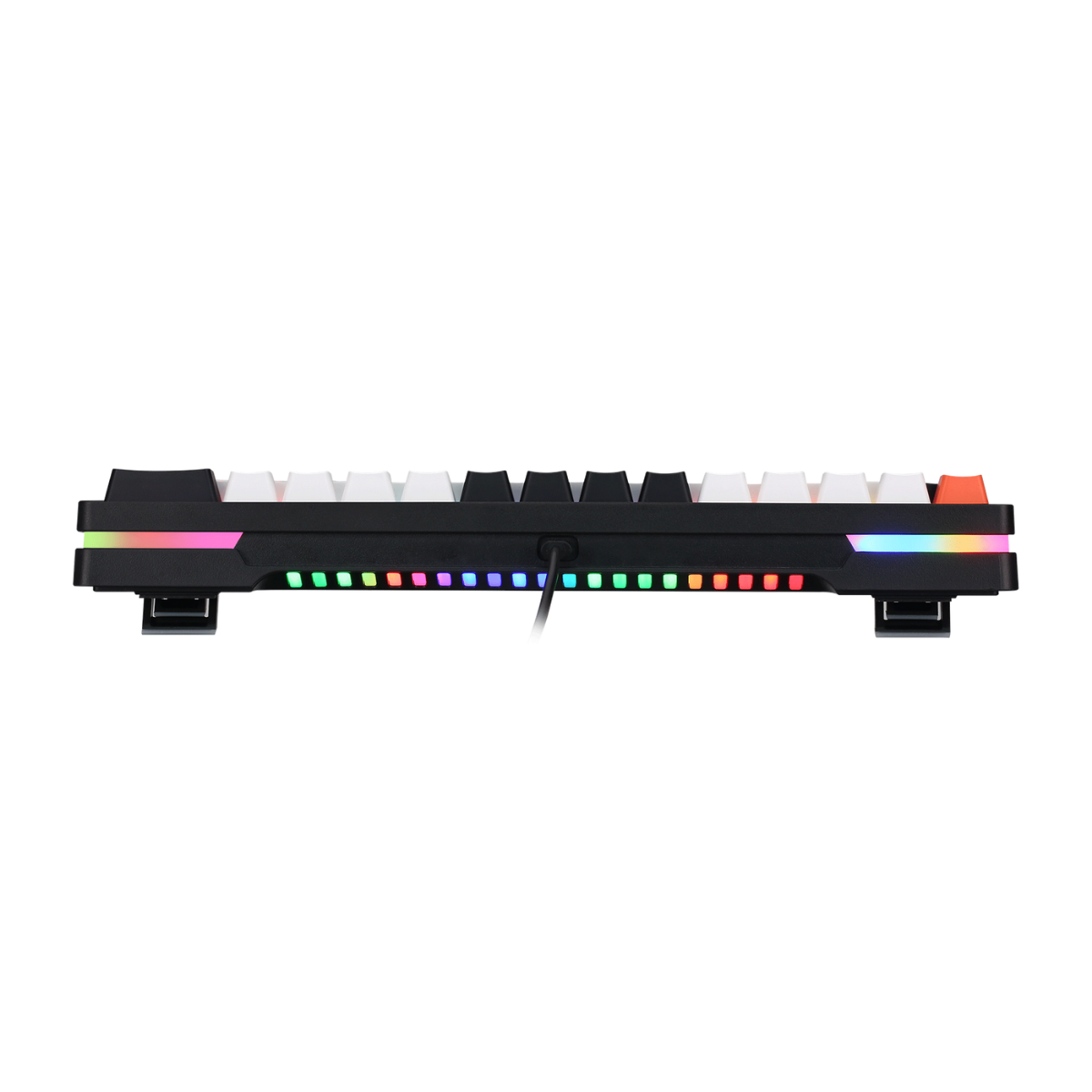 Rear view of GAMEON AEROX GOMK160-RS 60% RGB mechanical keyboard showing the full-length RGB light bar illumination.