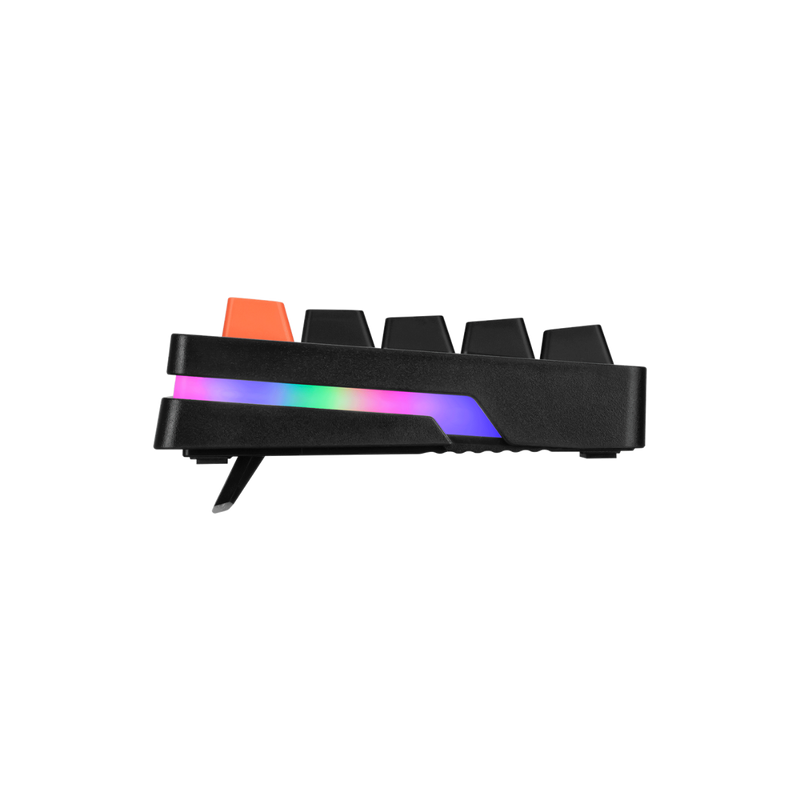 Side view of GAMEON AEROX GOMK160-RS 60% RGB mechanical keyboard showing the side RGB light bar and sloped key profile.