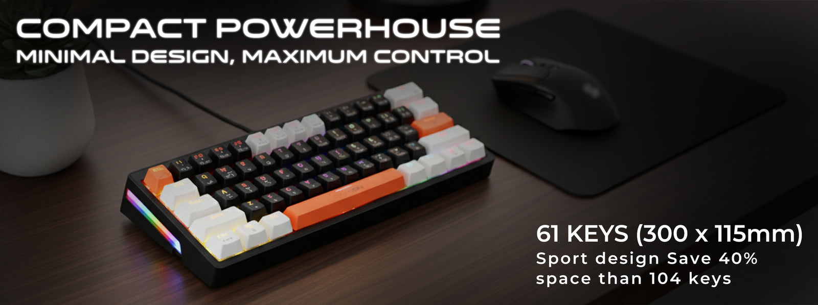 GAMEON AEROX GOMK60-RS 60% RGB mechanical gaming keyboard with 61-key compact layout, space-saving design, and portable form factor for efficient gaming and productivity.