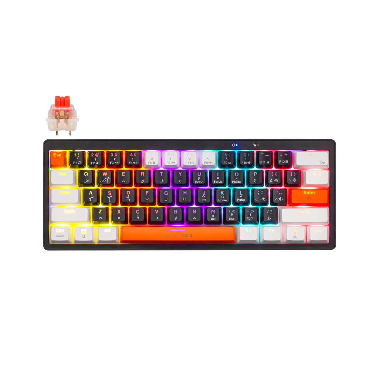 GAMEON AEROX GOMK60-RS 60% RGB Mechanical Gaming Keyboard – Front view showing red switches and compact layout.