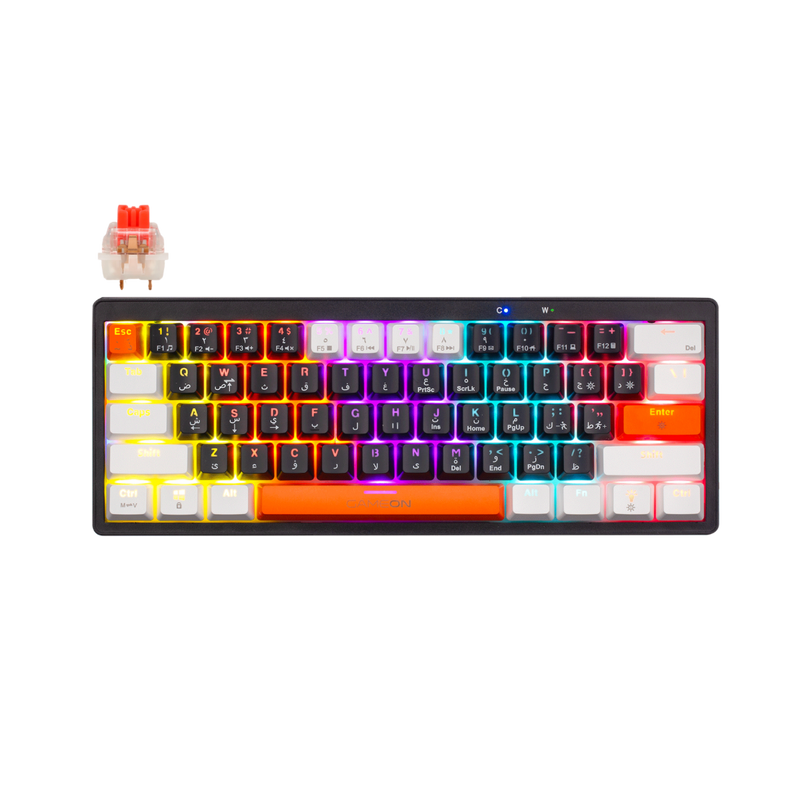 GAMEON AEROX GOMK60-RS 60% RGB Mechanical Gaming Keyboard – Front view showing red switches and compact layout.