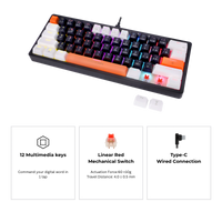 Side angle of GAMEON AEROX GOMK60-RS Mechanical Keyboard – slim profile with red switches, RGB backlight, Type-C connection, and 12 multimedia keys.