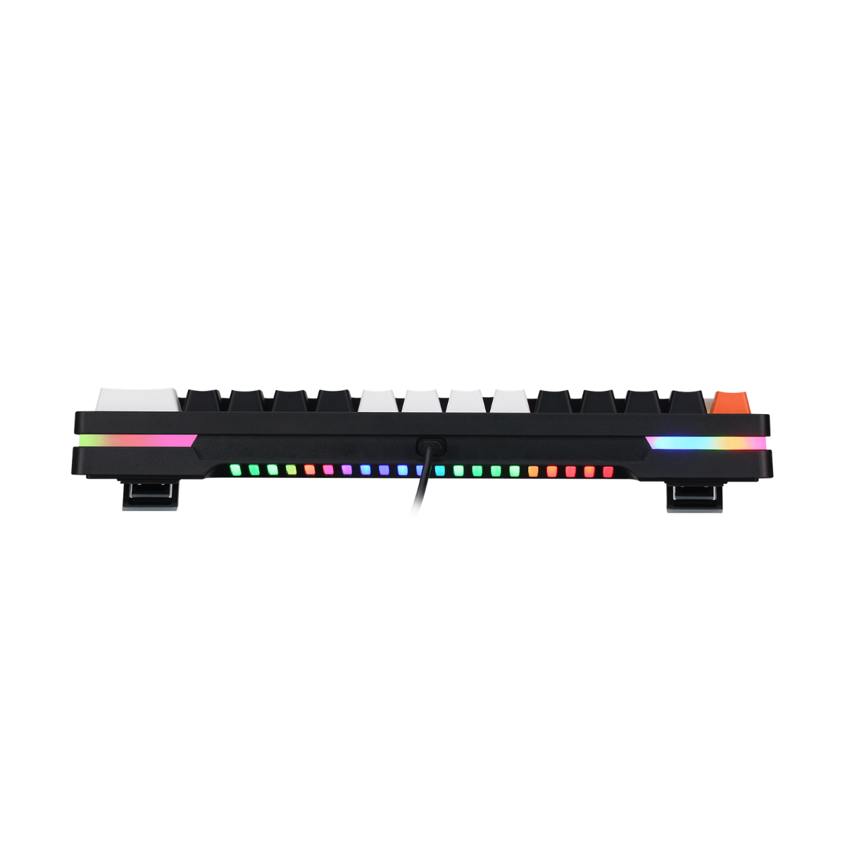 Rear view of GAMEON AEROX GOMK60-RS 60% RGB mechanical keyboard showing the full-length RGB light bar illumination.