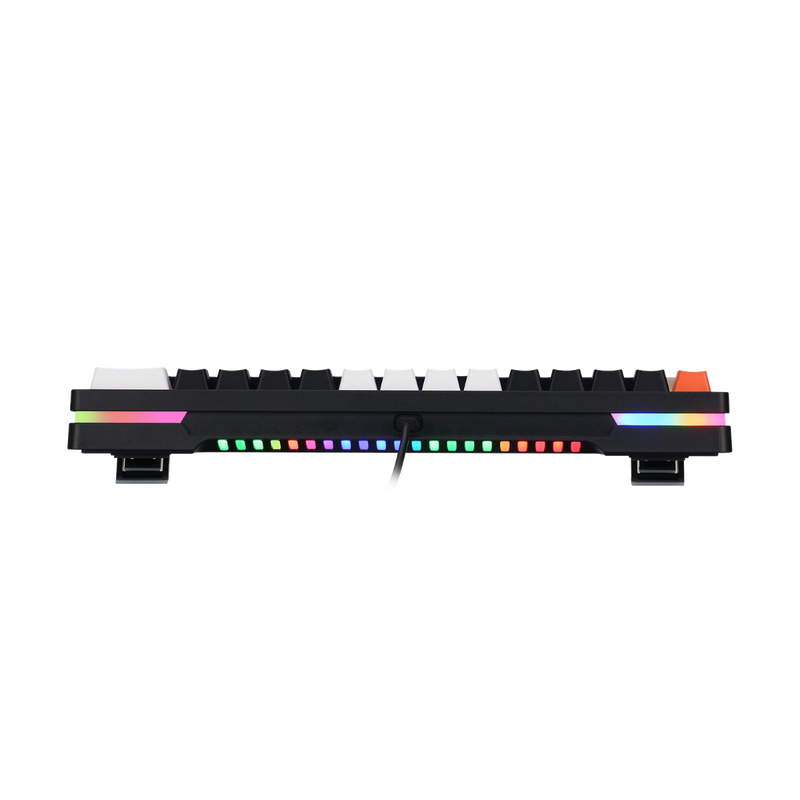 Rear view of GAMEON AEROX GOMK60-RS 60% RGB mechanical keyboard showing the full-length RGB light bar illumination.