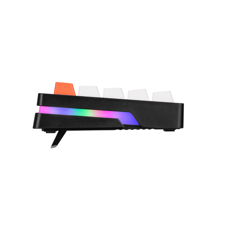 Side view of GAMEON AEROX GOMK60-RS 60% RGB mechanical keyboard showing the side RGB light bar and sloped key profile.