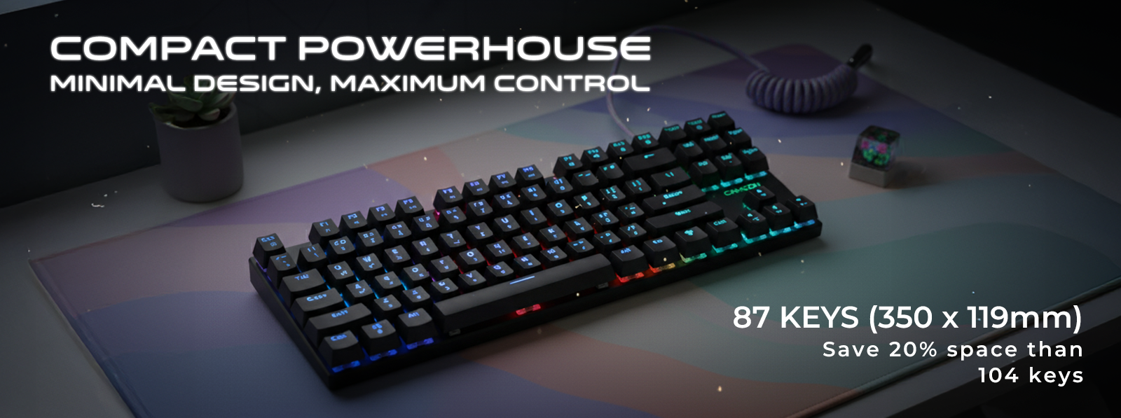 GAMEON KENORA GOMK87-RS 80% RGB mechanical gaming keyboard with 67-key compact layout, space-saving design, and portable form factor for efficient gaming and productivity.