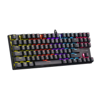 Angled view of GAMEON KENORA GOMK87-RS 80% RGB Mechanical Gaming Keyboard - red switches, USB 2.0 connection, and full RGB edge lighting.