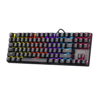 Angled front-right view of GAMEON KENORA GOMK87-RS 80% RGB mechanical keyboard, compact layout with rainbow backlighting.