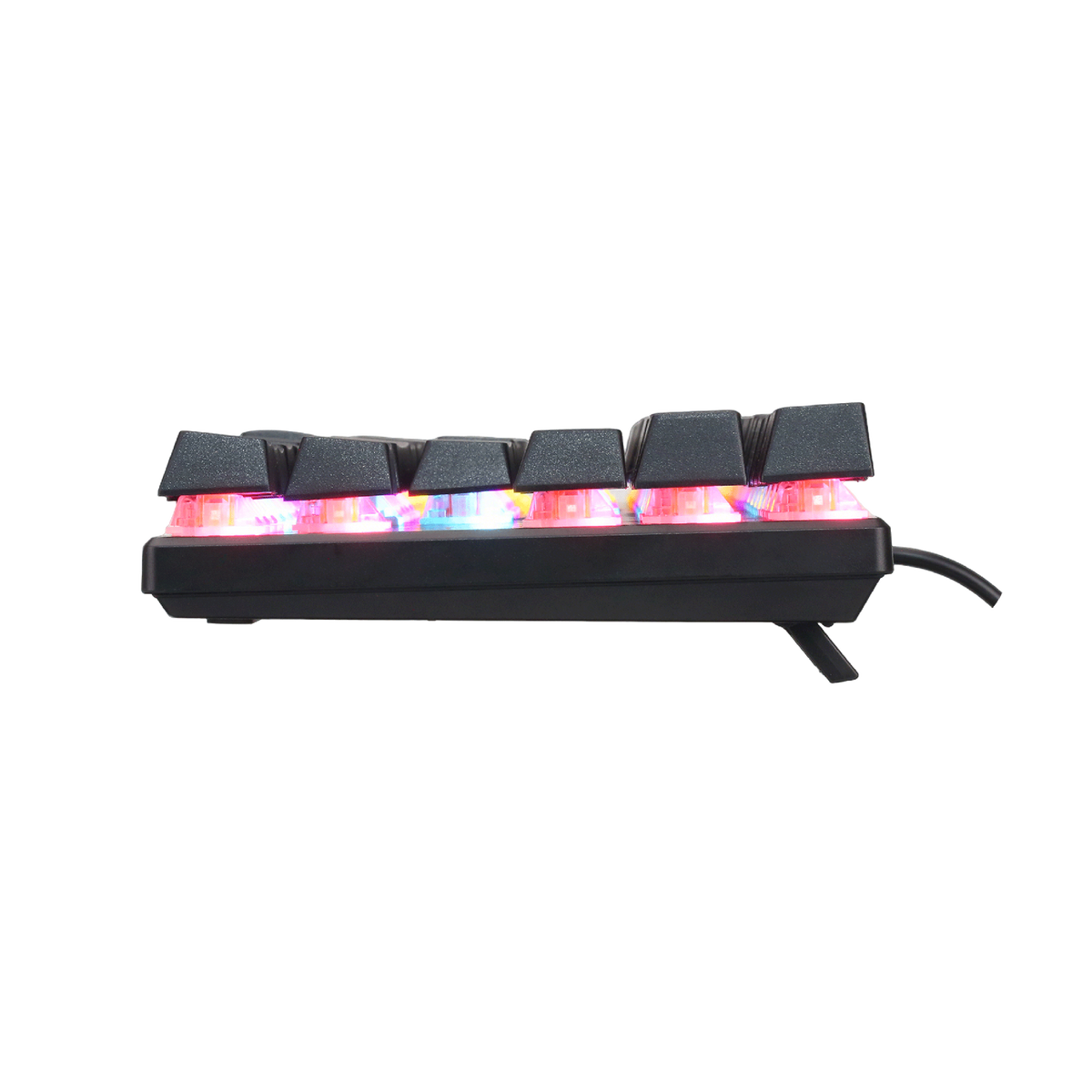 Side view of GAMEON KENORA GOMK87-RS 80% RGB mechanical keyboard showing the RGB light and sloped key profile.