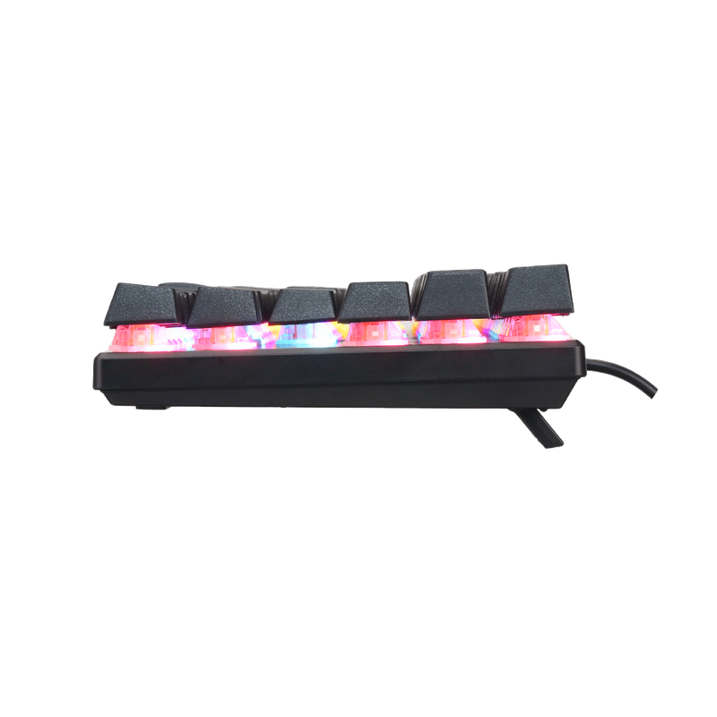 Side view of GAMEON KENORA GOMK87-RS 80% RGB mechanical keyboard showing the RGB light and sloped key profile.