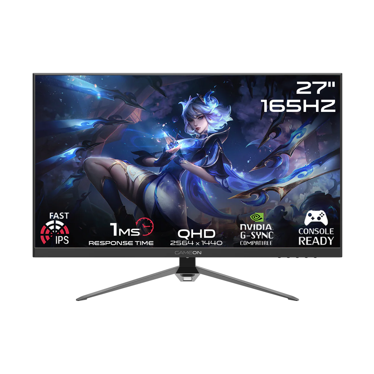 GAMEON GOP27QHD165IPS Premium Series 27" QHD, 165Hz, 1ms, HDMI 2.1, IPS Gaming Monitor (Supports PS5) - Black