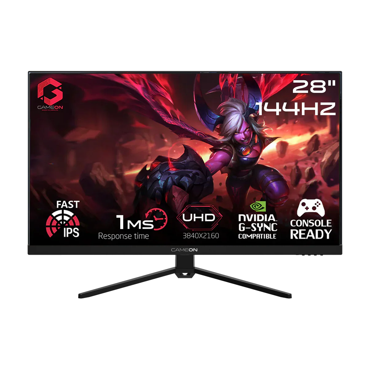 GAMEON GOP28UHD144IPS Premium Series 28" 4K UHD, 144Hz, MPRT 0.5ms, HDMI 2.1, Fast IPS Gaming Monitor (Supports PS5) - Black