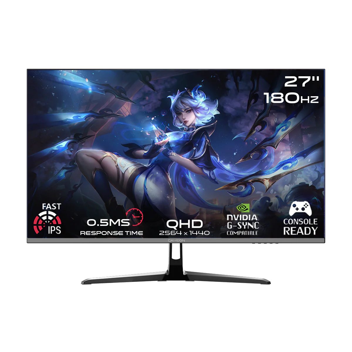 GAMEON GOPS27QHD180IPS Pro Series 27" QHD, 180Hz, MPRT 0.5ms, HDMI 2.1, Fast IPS Gaming Monitor (Supports PS5) - Black