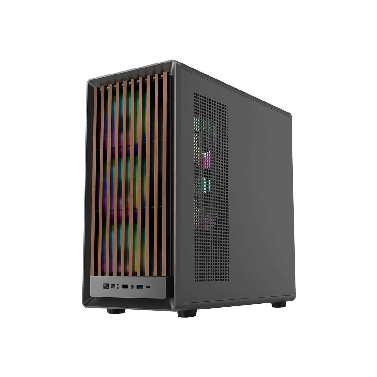 GAMEON TIMBERI Midnight Series ARGB + PWM Mid Tower Gaming Case - Wood/Black