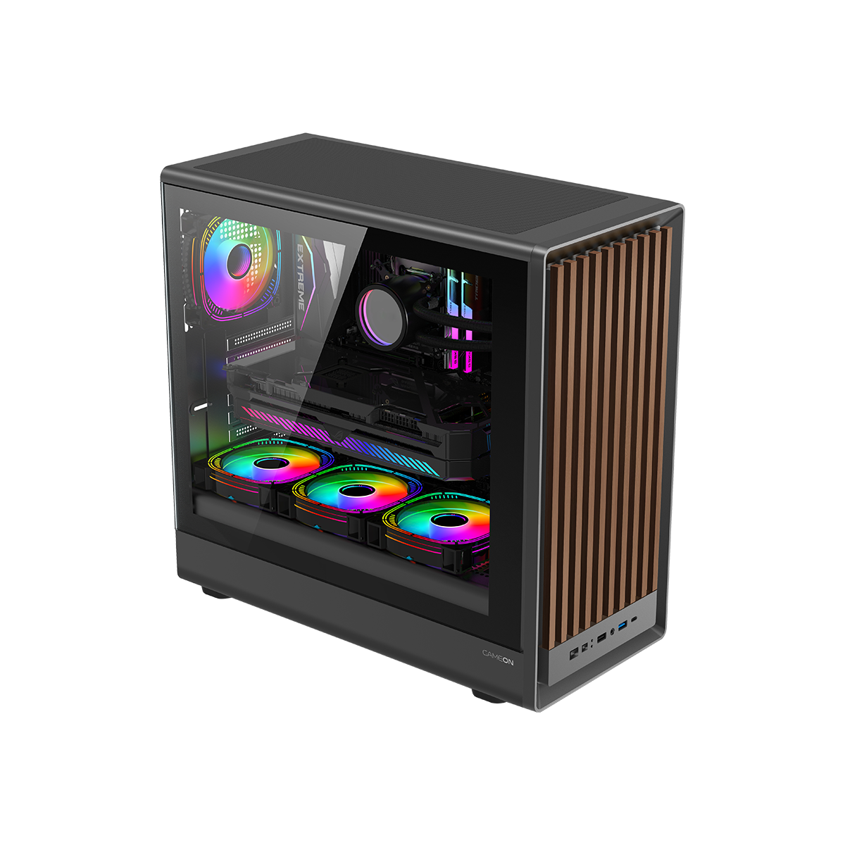 GAMEON TIMBERI Midnight Series ARGB + PWM Mid Tower Gaming Case - Wood/Black