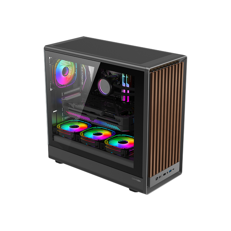 GAMEON TIMBERI Midnight Series ARGB + PWM Mid Tower Gaming Case - Wood/Black