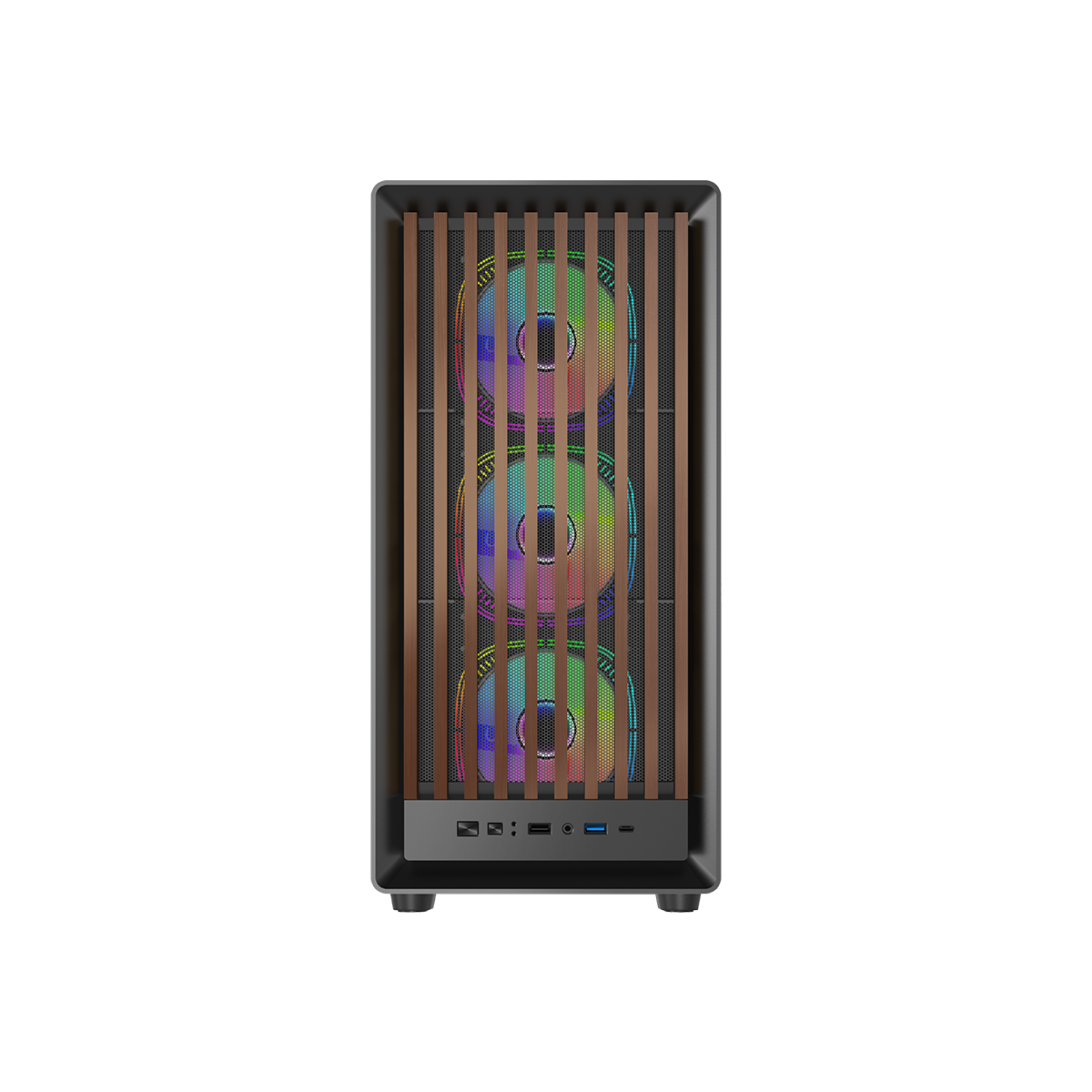 GAMEON TIMBERI Midnight Series ARGB + PWM Mid Tower Gaming Case - Wood/Black