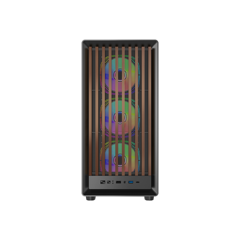 GAMEON TIMBERI Midnight Series ARGB + PWM Mid Tower Gaming Case - Wood/Black