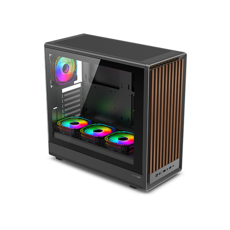 GAMEON TIMBERI Midnight Series ARGB + PWM Mid Tower Gaming Case - Wood/Black