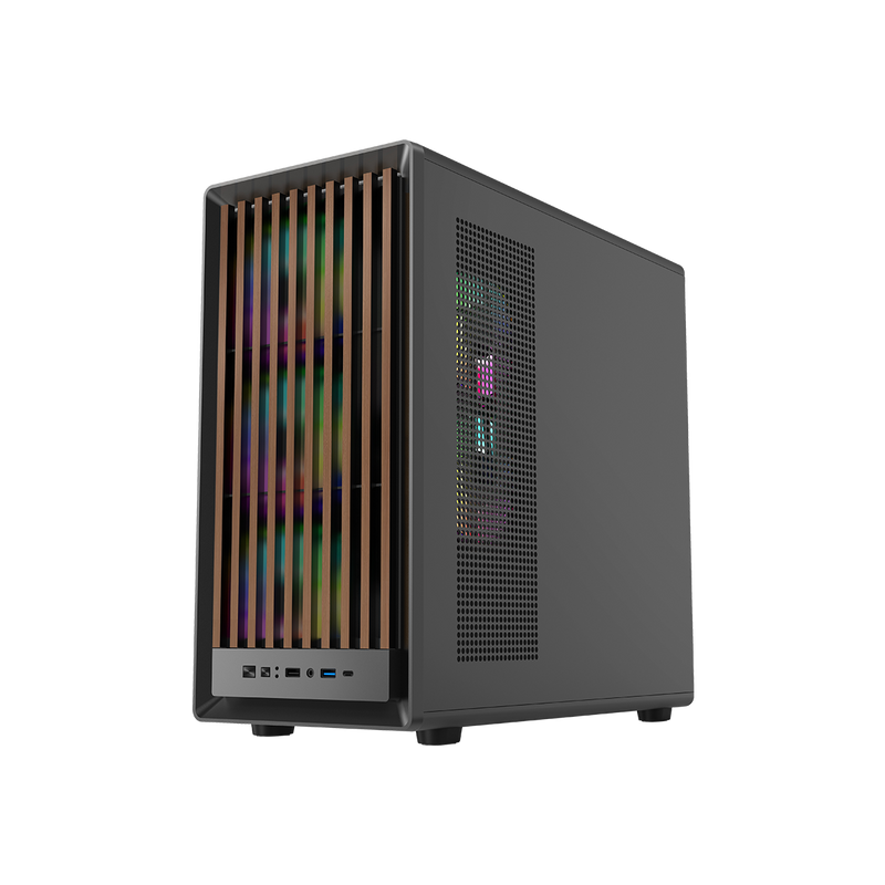 GAMEON TIMBERI Midnight Series ARGB + PWM Mid Tower Gaming Case - Wood/Black