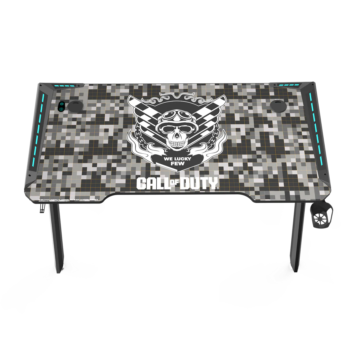 Call Of Duty (COD) Hawksbill Series RGB Flowing Light Gaming Desk With Mouse pad, Headphone Hook & Cup Holder - Black/Grey